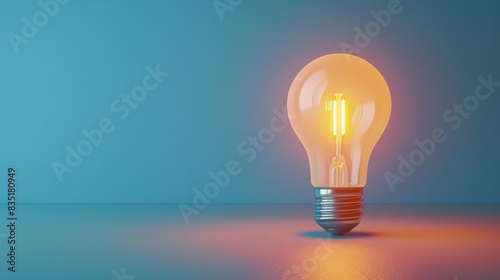 Illuminated light bulb against a blue background, representing innovation and creativity. Perfect for inspiration and technology themes. 3D Illustration.
