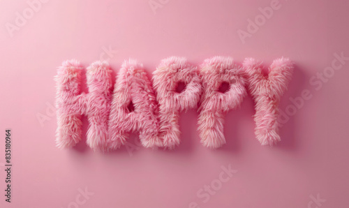 Happy Text in Fluffy Pink Letters for Positive and Fun Designs