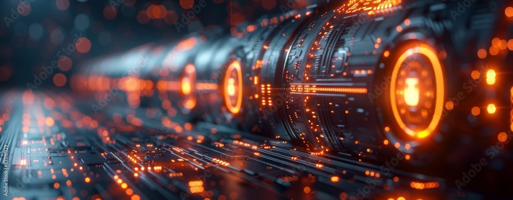 Futuristic circuit board with neon lights, abstract tech background, symbolizing connectivity in digital technology and AI. Futuristic circuit board with neon lights, abstract tech background, symbolizing connectivity in digital technology and AI.