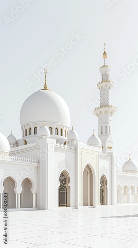 Vertical Image Of A White Mosque Isolated On A White Background.