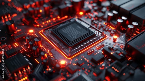 A computer motherboard with a graphic processing unit (GPU) installed in its socket.
