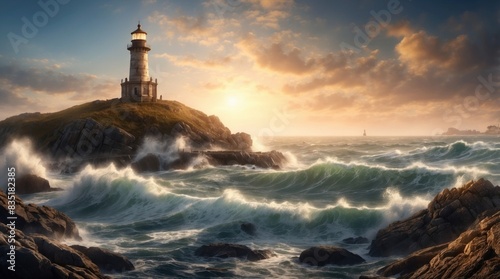 Amazing landscape sea and old lighthouse