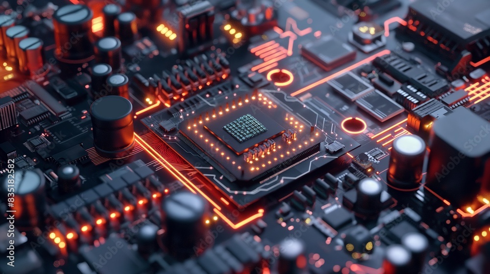 A computer motherboard with a graphic processing unit (GPU) installed in its socket.