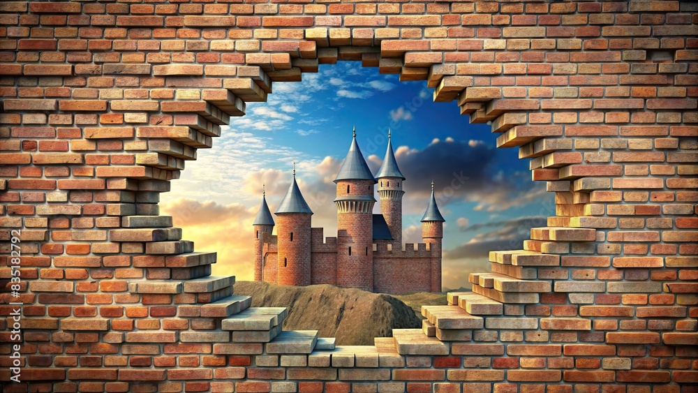 rendering of a hole on a broken brick wall resembling a castle ...