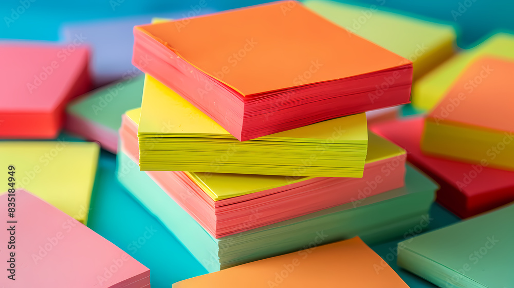 A pile of colorful sticky notes with different colors and sizes A pile of colorful sticky notes with different colors and sizes