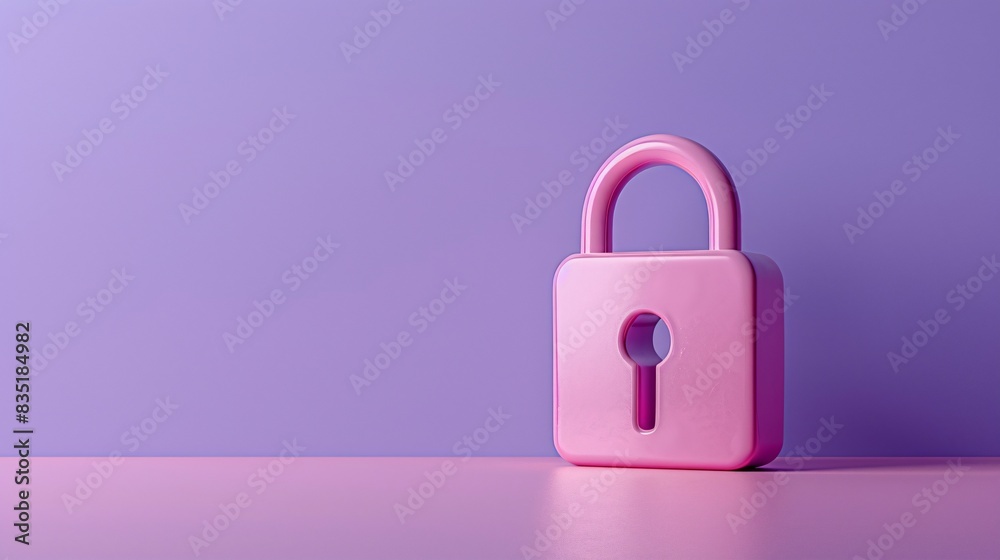 Minimalist pink padlock against a purple background, symbolizing security, safety, and protection. 3D Illustration. Minimalist pink padlock against a purple background, symbolizing security, safety, and protection. 3D Illustration.