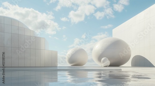 Vertical Image Of A Pyramid With A Sphere On The Ground.