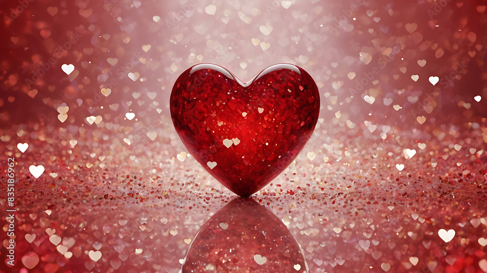 Obraz premium Red heart shapes an abstract, light glitter background