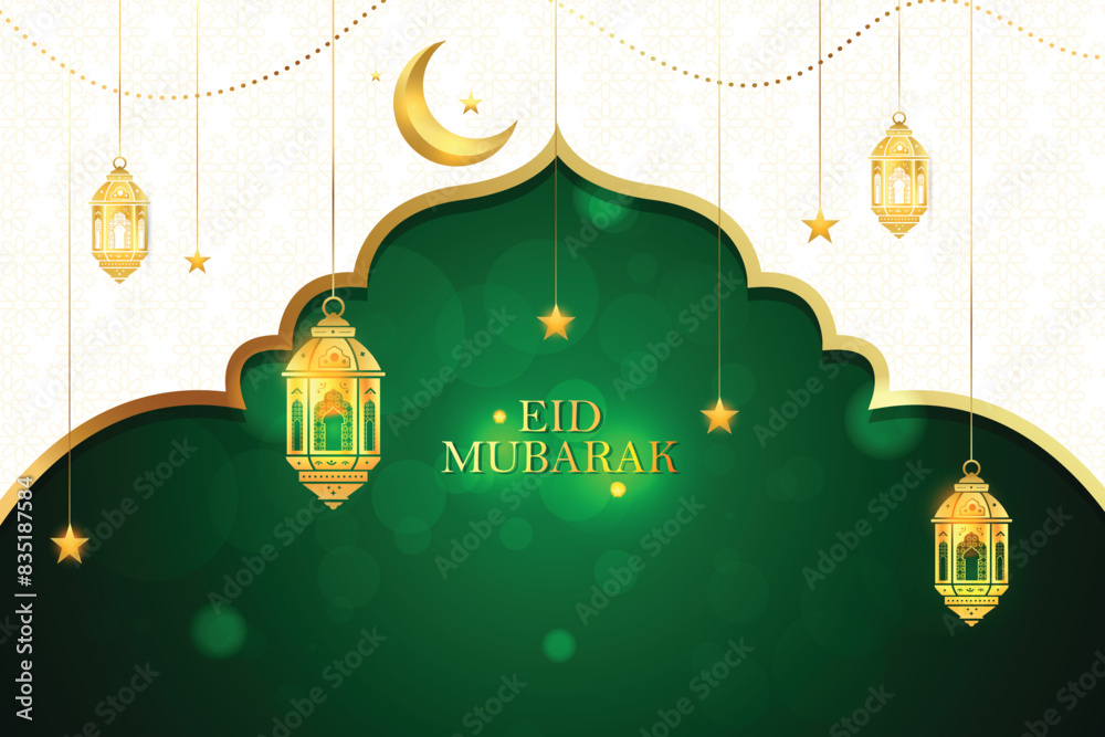 Eid Mubarak background design. Green abstract gradient color background ...