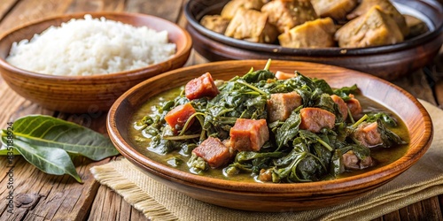 A traditional Brazilian mani?oba stew made with cassava leaves and pork , Brazilian, cuisine, food, traditional, stew, dish, savory, delicious, meal, hearty, homemade, savory, savory, local photo