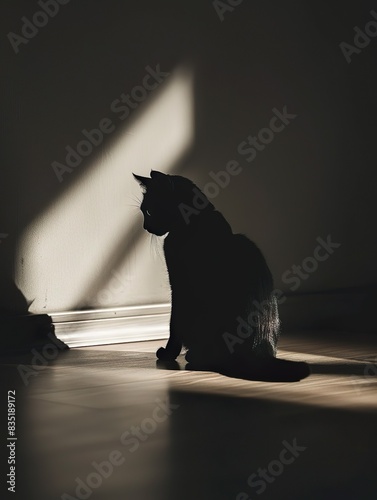 Contemplative Cat: A Silhouette Against the Play of Shadows
