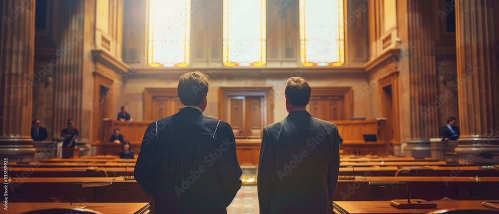 Justice Concept: lawyers are standing in the hall of justice Justice Concept: lawyers are standing in the hall of justice