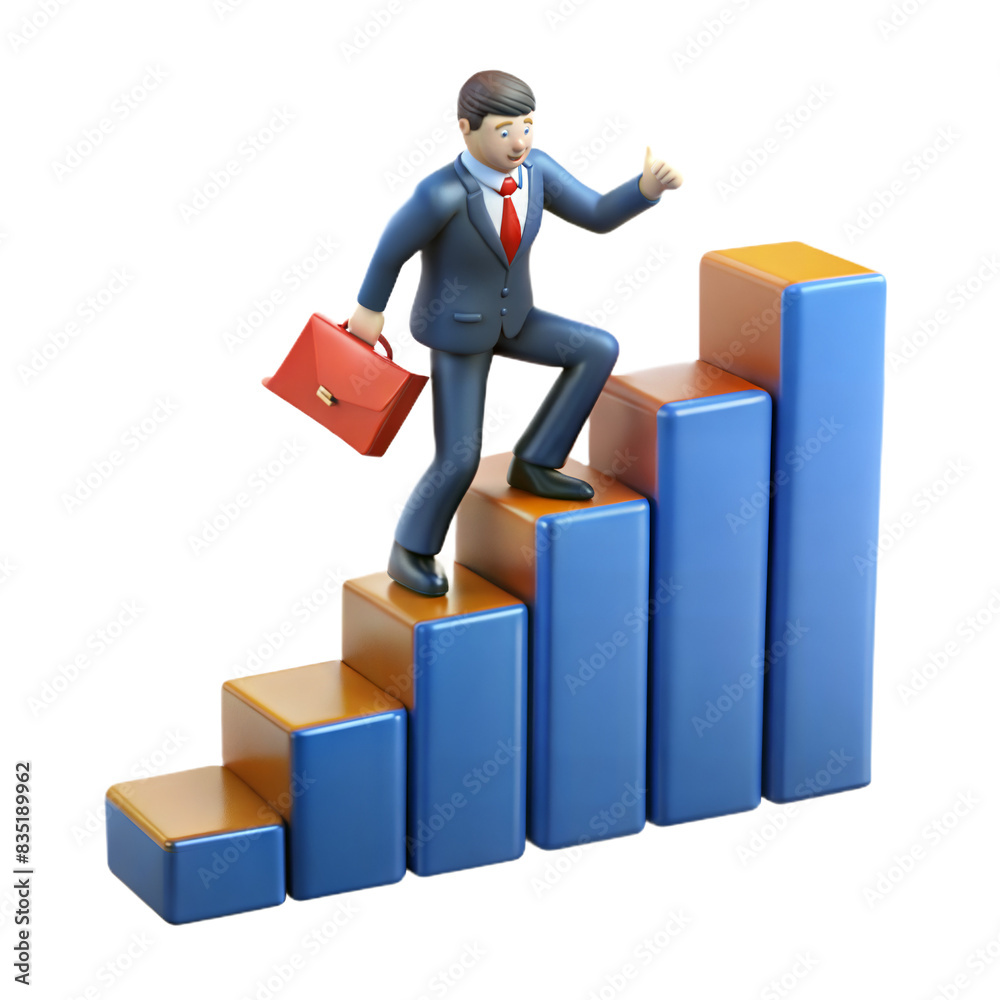 Person climbing growth progress with bar chart Person climbing growth progress with bar chart
