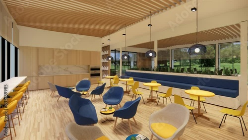 Interior Empty Modern Loft Office open space modern office footage.Modern open concept Lobby and reception area meeting room design.3d Rendering interior walk through.