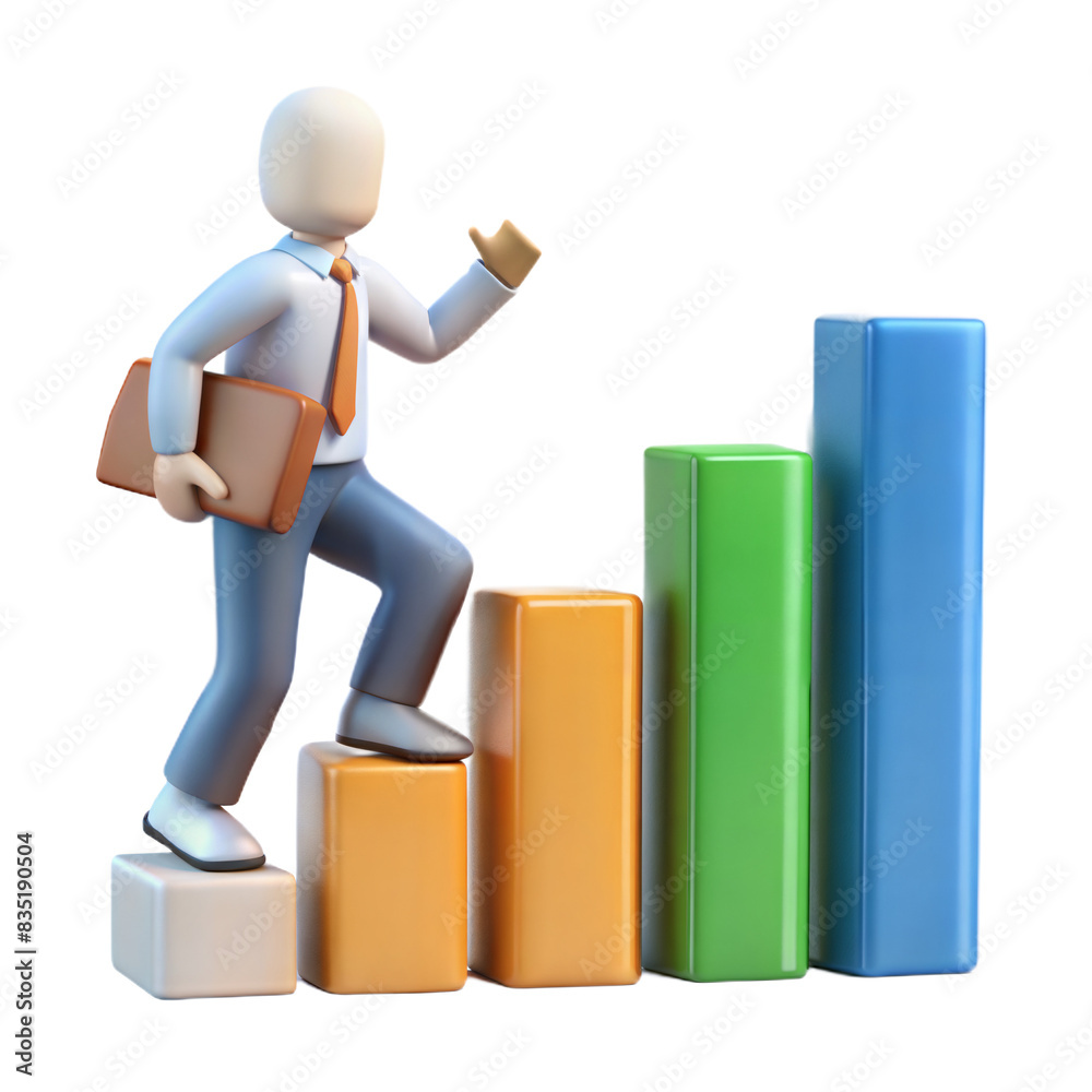 Person climbing growth progress with bar chart Person climbing growth progress with bar chart