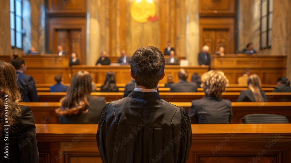 Justice Concept: lawyers are standing in the hall of justice Justice Concept: lawyers are standing in the hall of justice