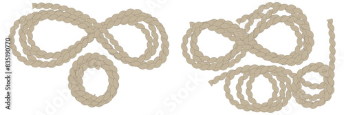 The rope icon. Black silhouette of a bundle of rope or twine. Vector illustration isolated on a white background for design and web.