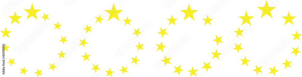 Star circle. Round frames with stars for badge, emblem and seal. Circular rating icons with five pointed silhouette star, Star circle. Round frames with stars for badge, emblem and seal. Circular rating icons with five pointed silhouette star,