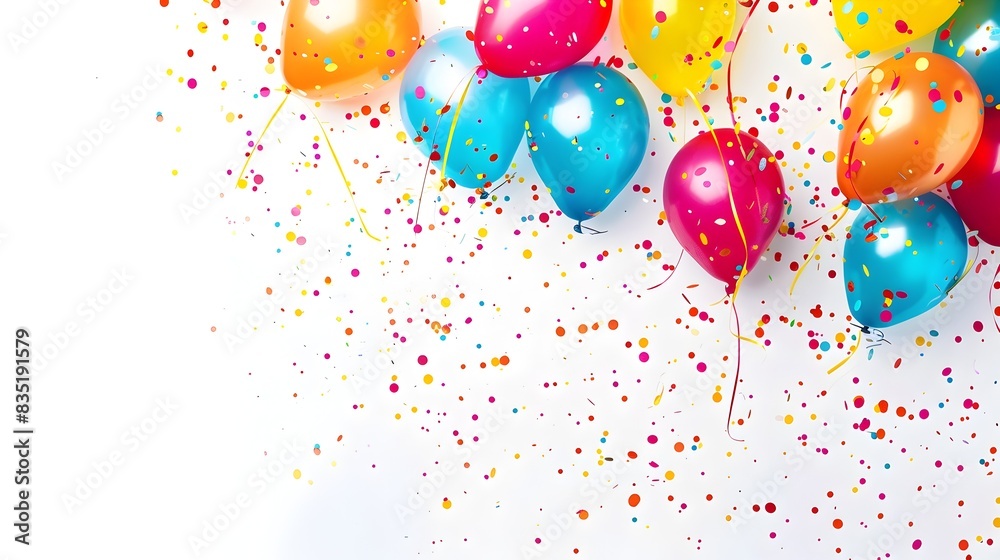 Vibrant Birthday Scene: A Cheerful Arrangement of Colorful Balloons and Confetti