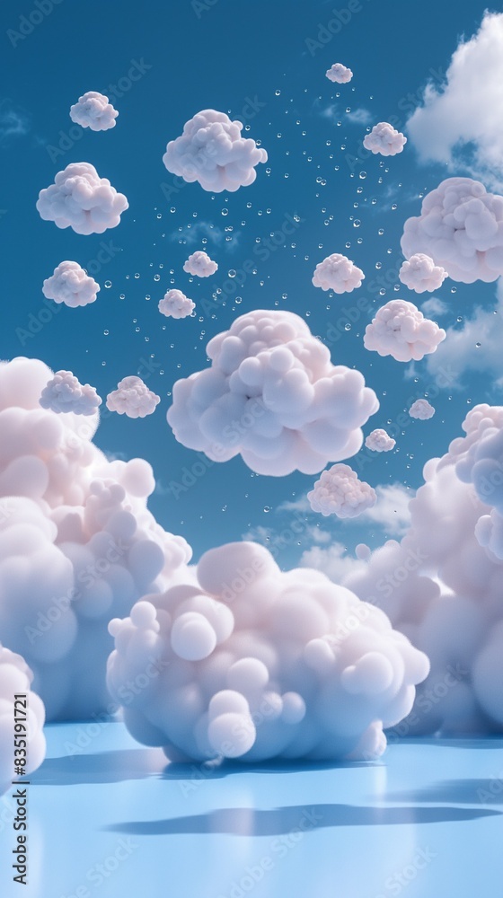 Vertical image of a group of white puffy clouds floating in a blue sky. Vertical image of a group of white puffy clouds floating in a blue sky.
