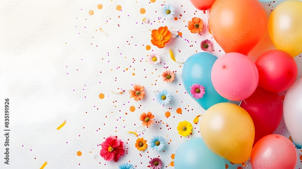 Vibrant Birthday Backdrop with Floral Border and Playful Balloons Vibrant Birthday Backdrop with Floral Border and Playful Balloons