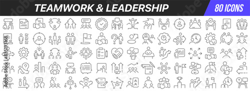 Teamwork and leadership line icons collection. Big UI icon set in a flat design. Thin outline icons pack. Vector illustration EPS10