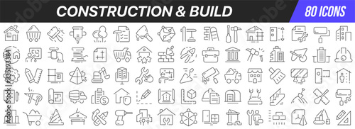 Construction and build line icons collection. Big UI icon set in a flat design. Thin outline icons pack. Vector illustration EPS10