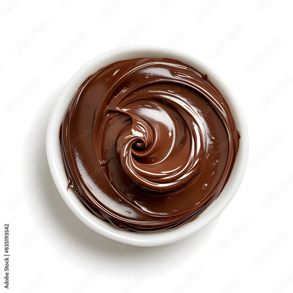 Melted chocolate cream swirl top view isolated on white background Melted chocolate cream swirl top view isolated on white background