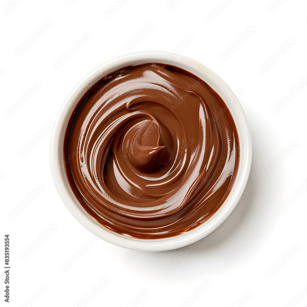 Melted chocolate cream swirl top view isolated on white background Melted chocolate cream swirl top view isolated on white background
