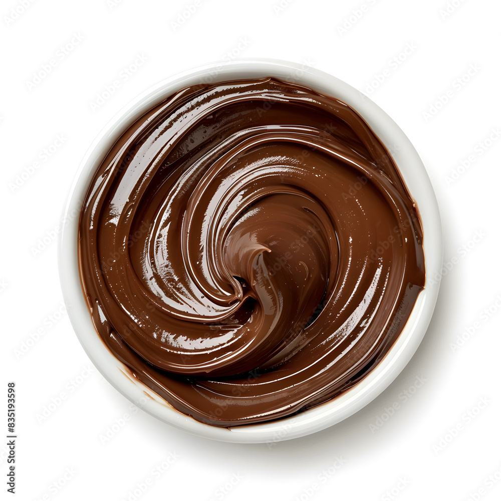 Melted chocolate cream swirl top view isolated on white background Melted chocolate cream swirl top view isolated on white background
