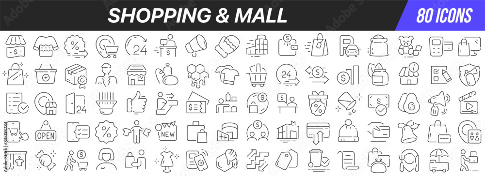 Shopping and mall line icons collection. Big UI icon set in a flat ...