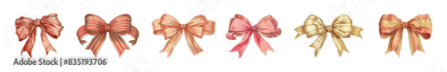 Vintage illustration of ribbon bow png cut out element set