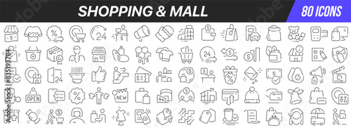Shopping and mall line icons collection. Big UI icon set in a flat design. Thin outline icons pack. Vector illustration EPS10