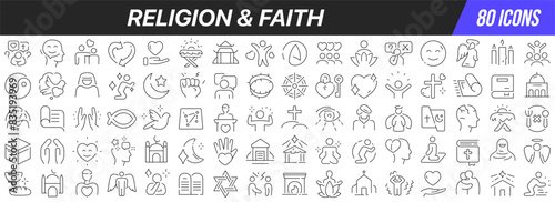 Religion and faith line icons collection. Big UI icon set in a flat design. Thin outline icons pack. Vector illustration EPS10