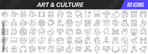Art and culture line icons collection. Big UI icon set in a flat design. Thin outline icons pack. Vector illustration EPS10