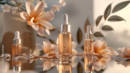 Glass bottles with droppers filled with face serum, perfect for advertising, cosmetic care product