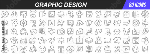 Graphic design line icons collection. Big UI icon set in a flat design. Thin outline icons pack. Vector illustration EPS10