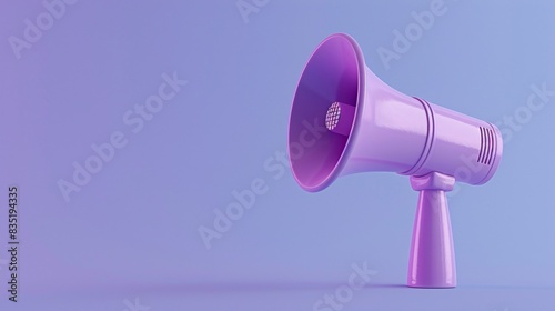 Purple megaphone on a gradient background. Great for concepts of communication, announcement, or promotion. Modern and vibrant design. 3D Illustration.