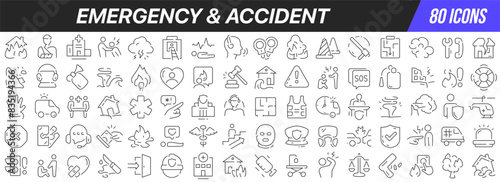 Emergency and accident line icons collection. Big UI icon set in a flat design. Thin outline icons pack. Vector illustration EPS10