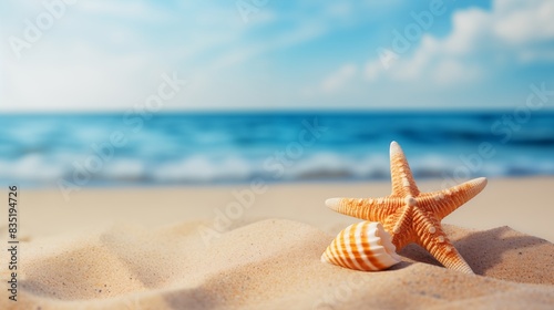 Starfish and Seashell on Sand by Ocean Waves Under Blue Sky