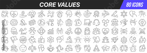 Core values line icons collection. Big UI icon set in a flat design. Thin outline icons pack. Vector illustration EPS10