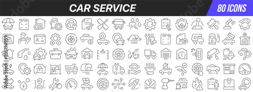 Car service line icons collection. Big UI icon set in a flat design. Thin outline icons pack. Vector illustration EPS10