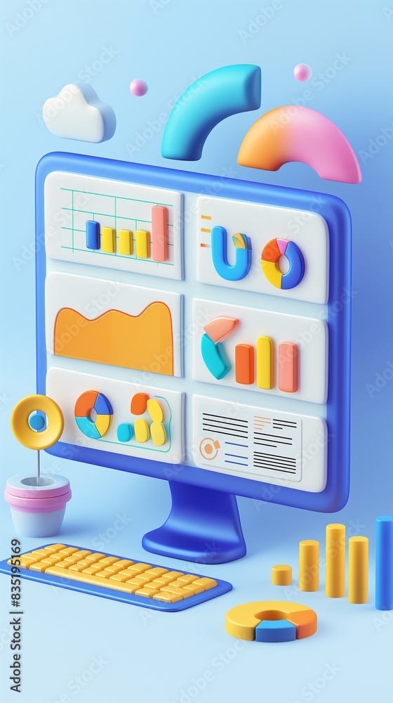 A Vertical Depiction Of A Computer Monitor Displaying Graphs And Charts.