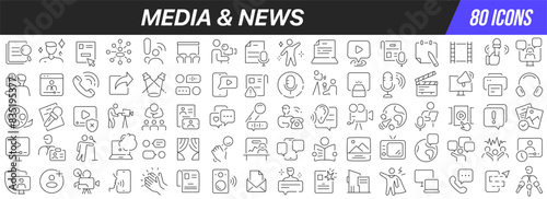 Media and news line icons collection. Big UI icon set in a flat design. Thin outline icons pack. Vector illustration EPS10