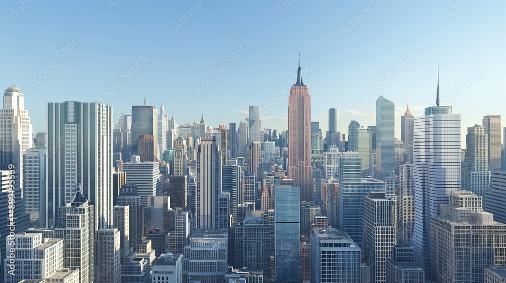 Vertical image of an aerial view of a city skyline.
