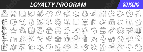 Loyalty program line icons collection. Big UI icon set in a flat design. Thin outline icons pack. Vector illustration EPS10