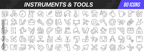 Instruments and tools line icons collection. Big UI icon set in a flat design. Thin outline icons pack. Vector illustration EPS10