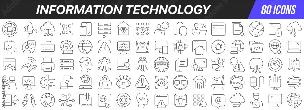 Information technology line icons collection. Big UI icon set in a flat design. Thin outline icons pack. Vector illustration EPS10 Information technology line icons collection. Big UI icon set in a flat design. Thin outline icons pack. Vector illustration EPS10