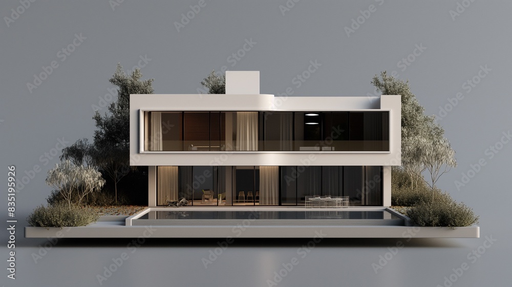 A Modern House With A Tree In The Background.