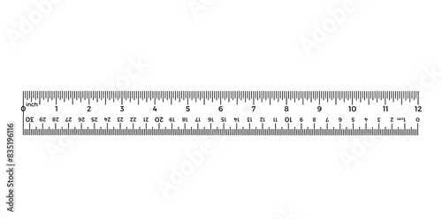 Realistic Horizontal Ruler Icon Isolated On White Background, Measuring Scale Vector Illustration. 